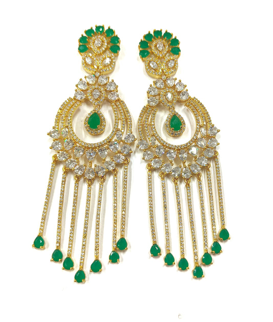 Ear000 56s Hi Gold Plated Earrings with Emerald Drops