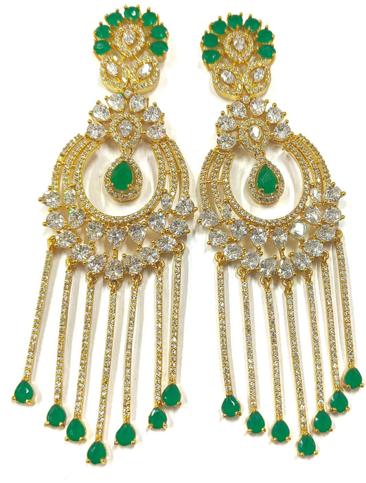 Ear000 56s Hi Gold Plated Earrings with Emerald Drops