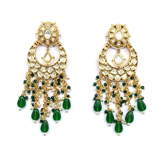 EAR00 39S EXCLUSIVE ROYAL EMERALD PACHI KUNDAN CHAND EARRINGS