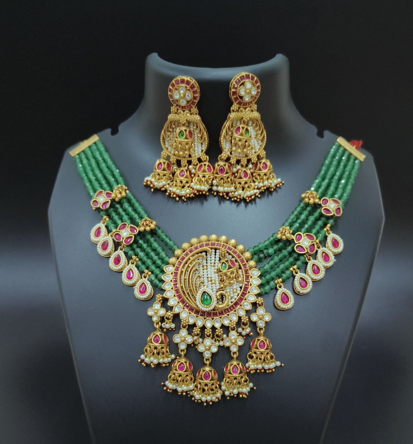 Nck00 646s The Mayurika Emerald Beaded Heritage Set