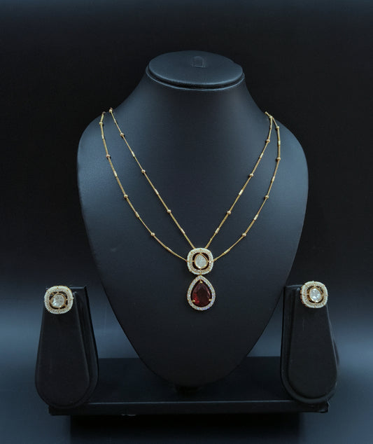 Cpds25 5s Ruby centred double chain pendant set
