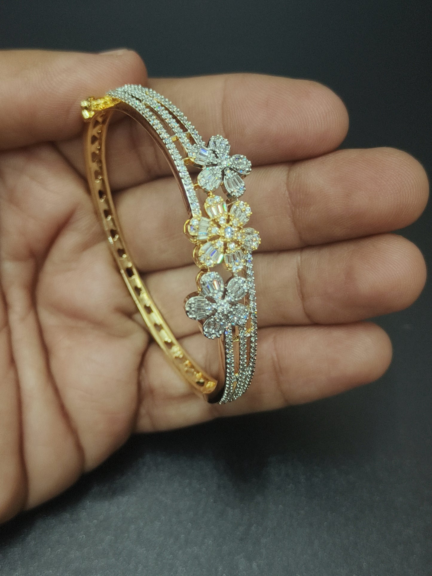 Brc25 7s Radiant Blooms Pave & Baguette Stone Bracelet