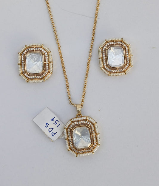 Cpds00 159s pachi kundan gold plated pendant earring set