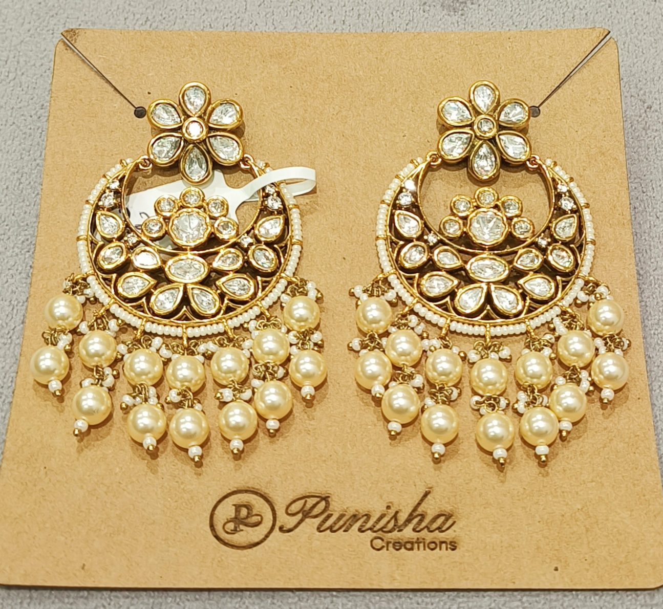 EAR00 355s Noorani Classic Polki & Pearl Chandbali Earrings