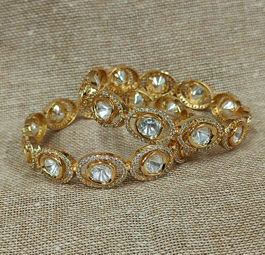 Traditional Gold Bangles with Pachi Kundan and Crystal Embellishments by Punisha Creation