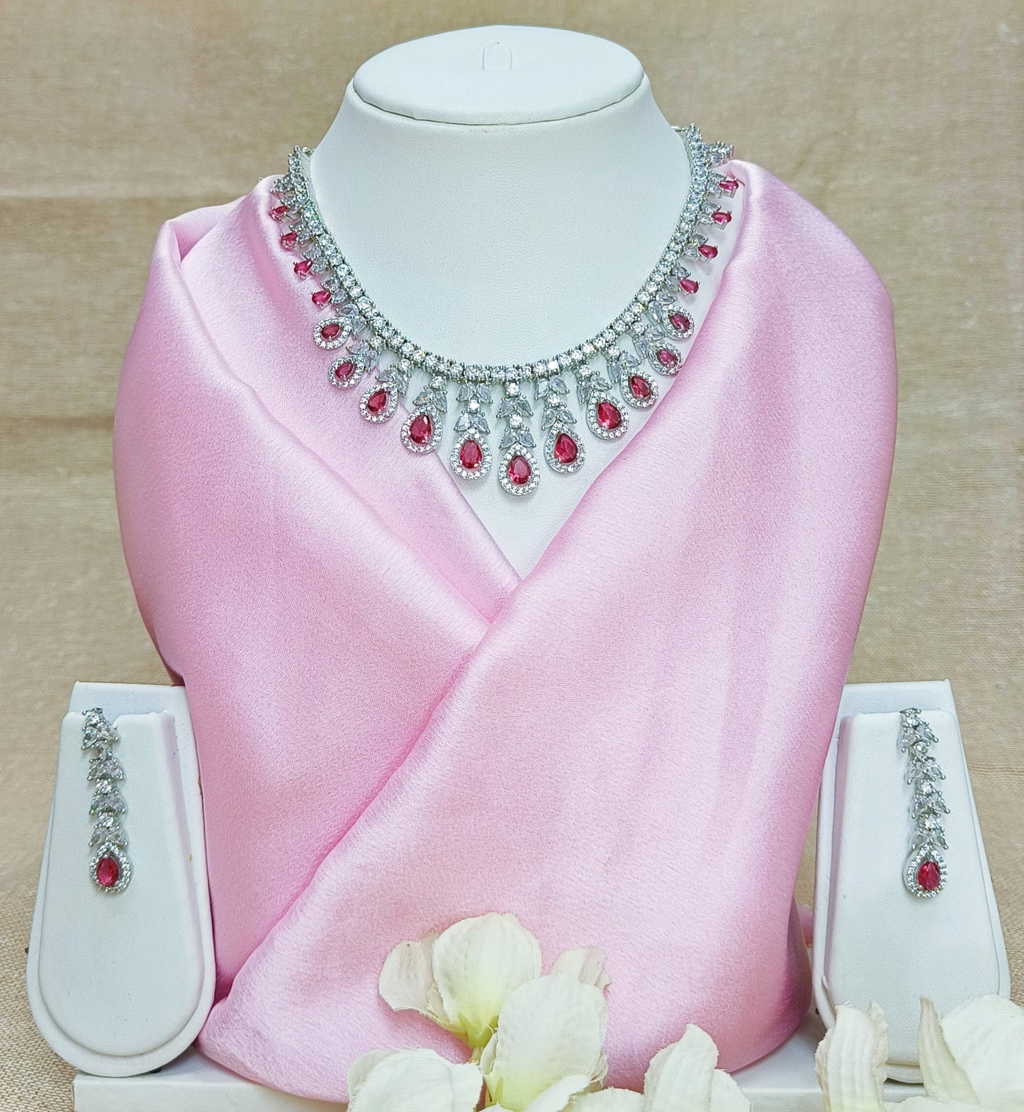 AD POLKI RUBY HANGING NECKLACE SET