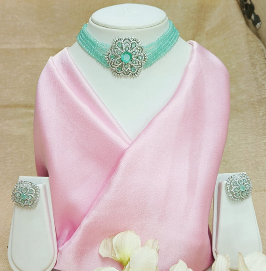 MINT GREEN BEADED DIAMOND CHOKER SET