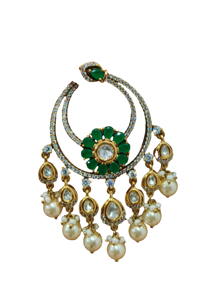 Ear25 53s Traditionaldamond earring with pachi kundan and pearl dangles
