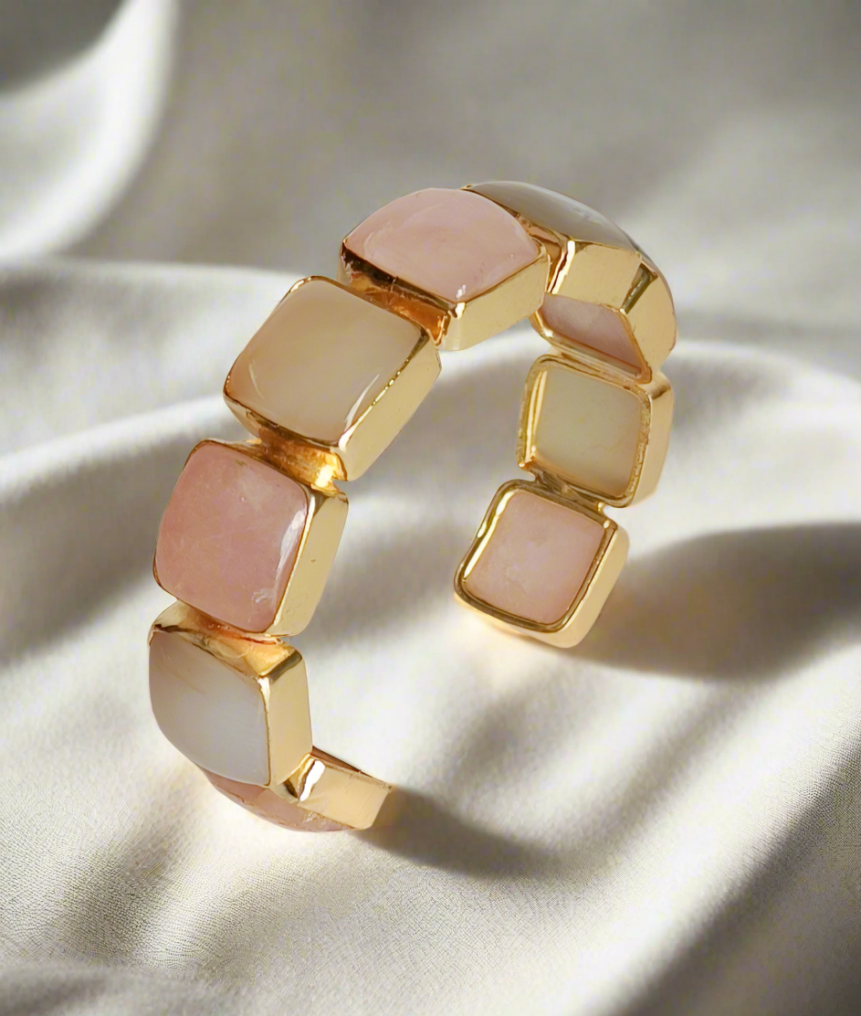 Chunky Bold Statement Bracelet with Rose Quartz, Amethyst, and Turquoise by Punisha Creations.