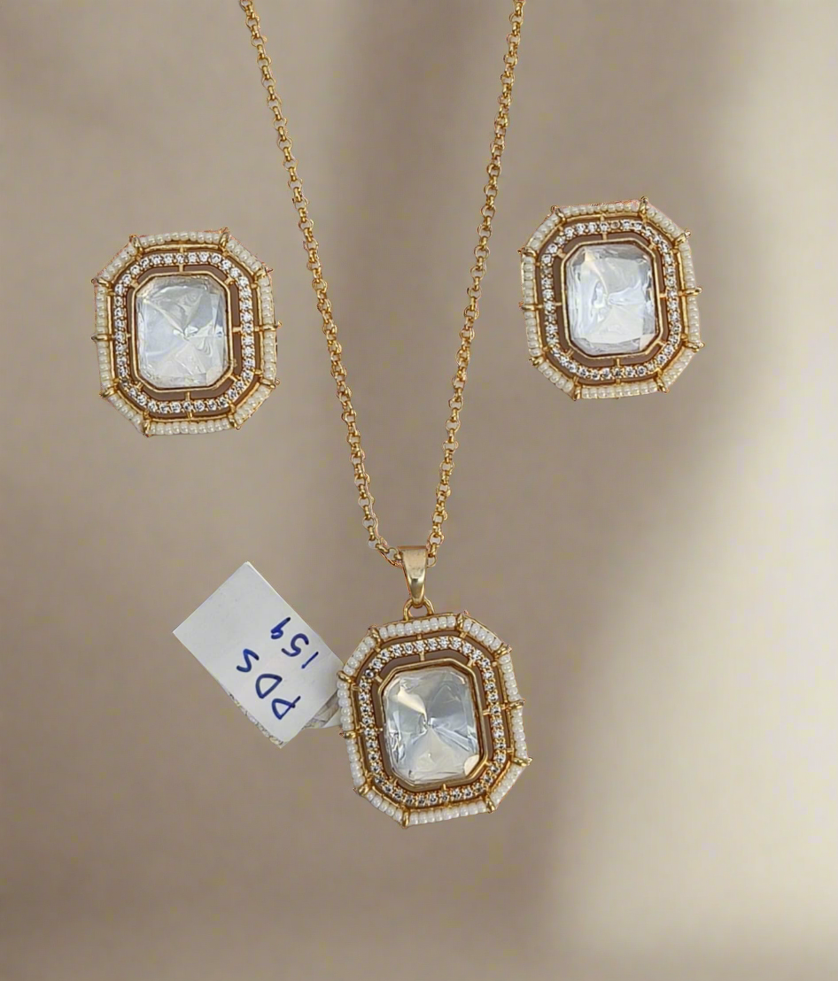 Cpds00 159s pachi kundan gold plated pendant earring set