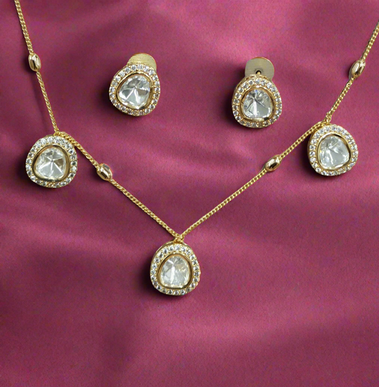 Punisha delicate look American Diamond with Mosanite dangling style necklace with earrings