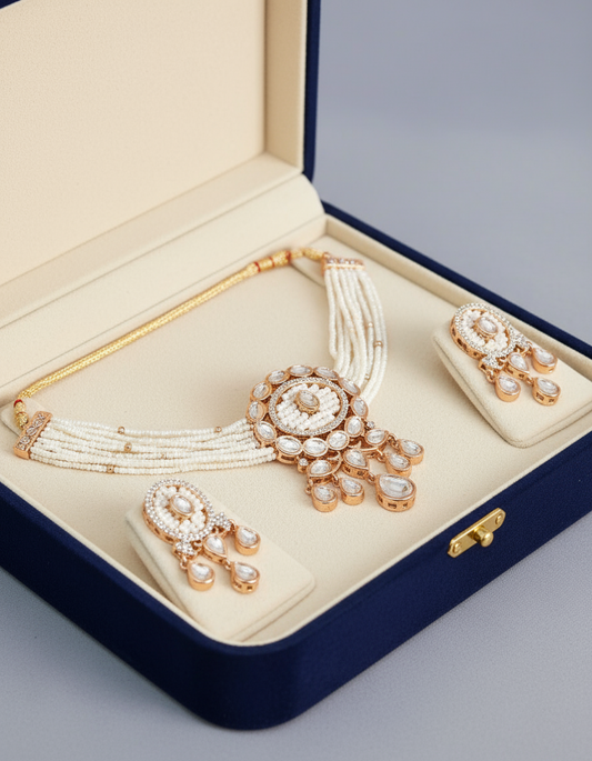 Nck25 225 Gracious Pearl & Kundan Pendant Choker Set