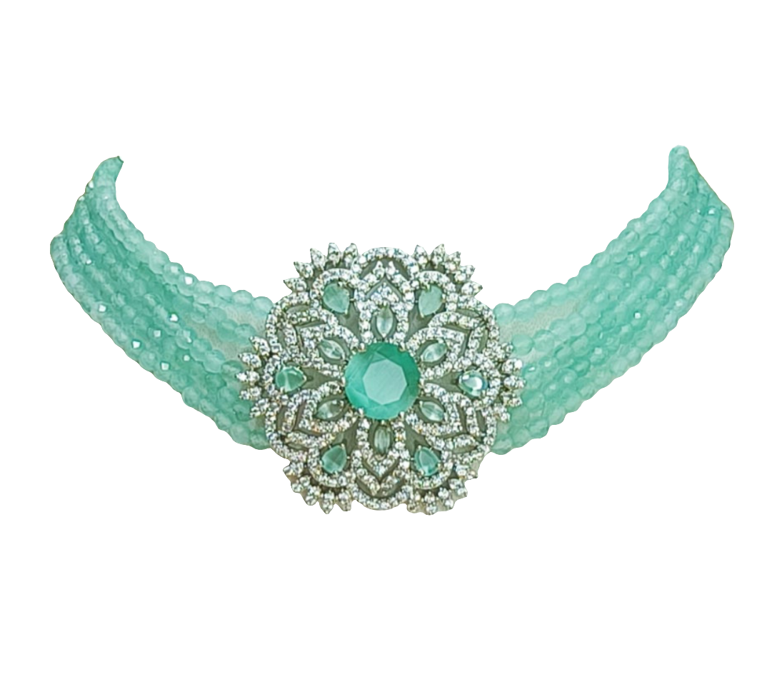 MINT GREEN BEADED DIAMOND CHOKER SET