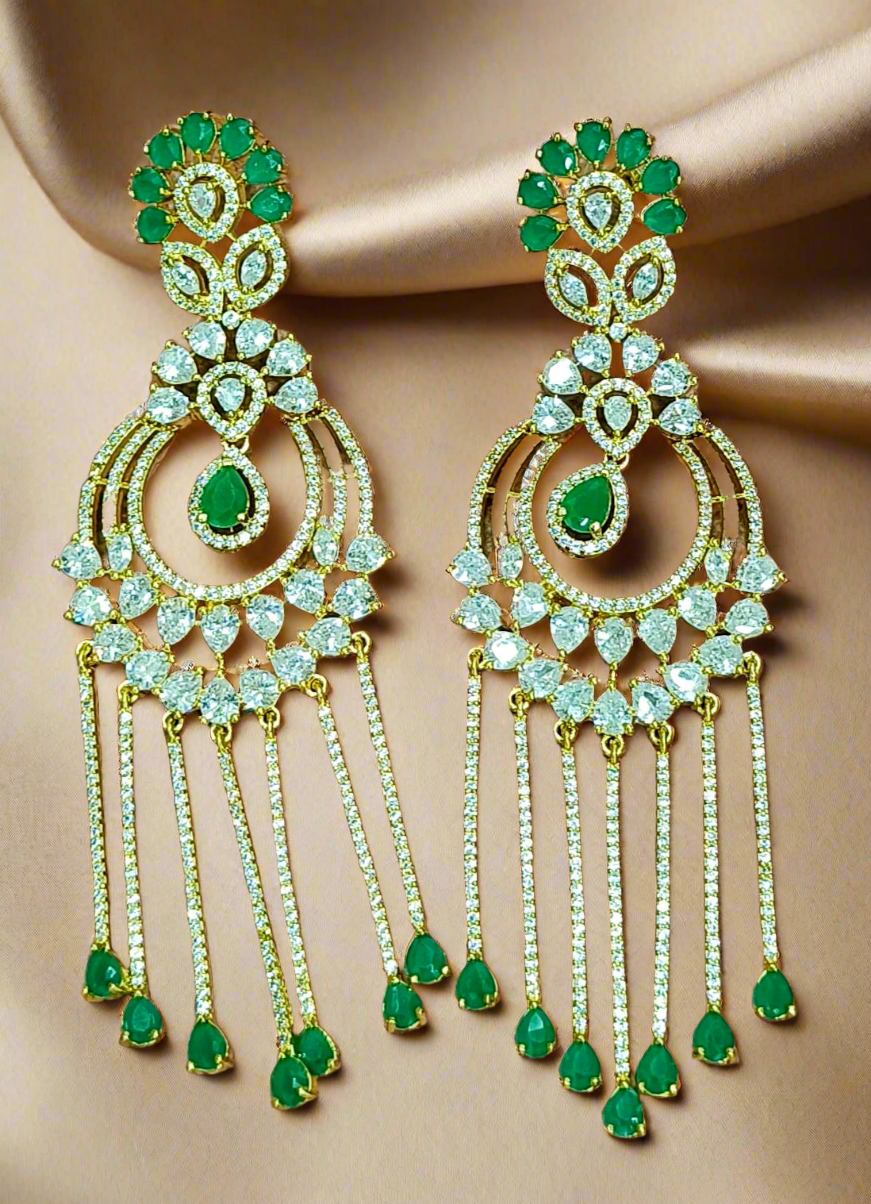 Ear000 56s Hi Gold Plated Earrings with Emerald Drops