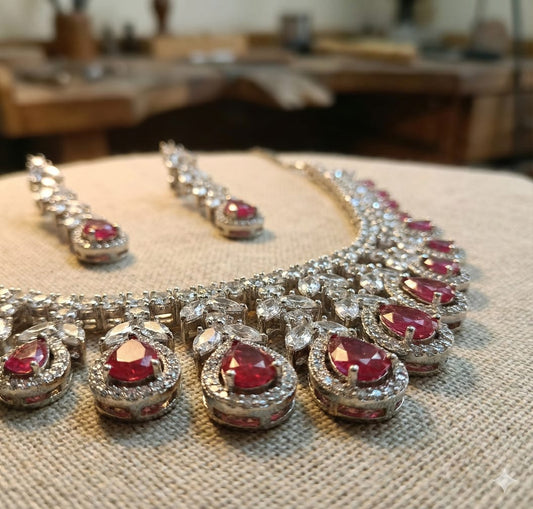 AD POLKI RUBY HANGING NECKLACE SET