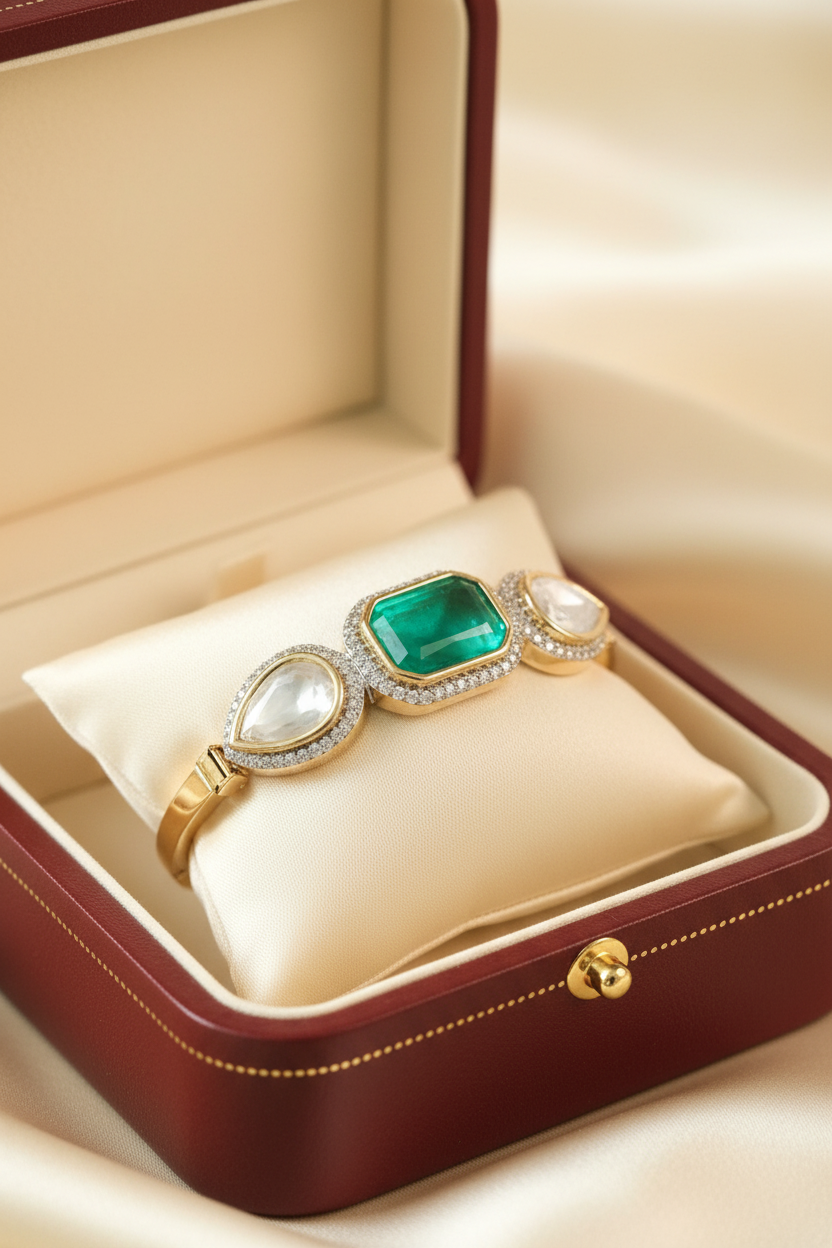 Emerald and pachi kundan royal bracelet Brc26 18