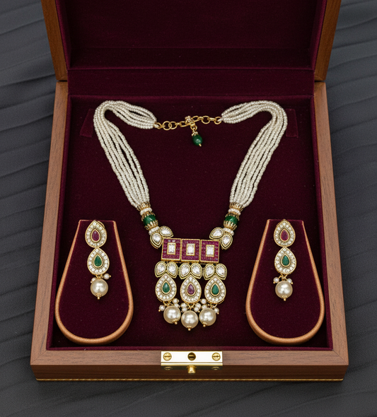 Rajwadi beaded polki kundan Necklace Nck26 257