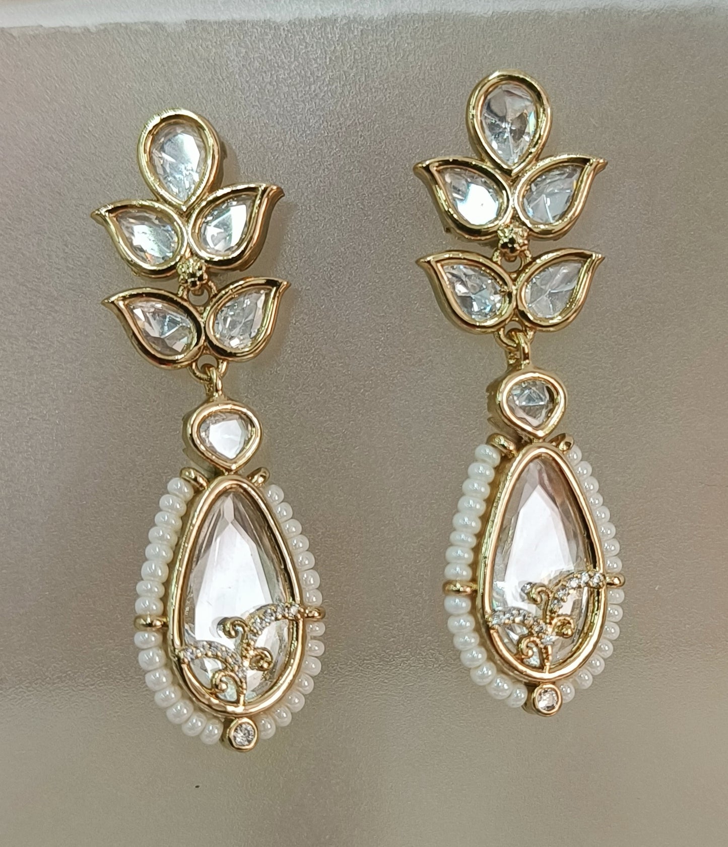 Ear25 207 Aarohi Regal Kundan Polki & Pearl Teardrop Earrings