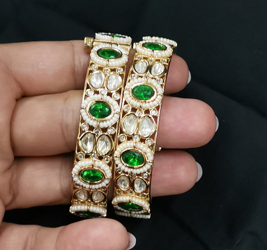 Emerald and polki jodhpuri kada set Kd25 228