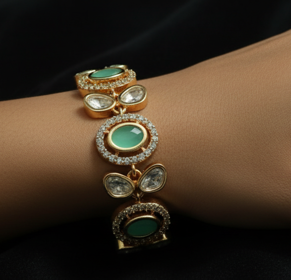 Polky kundan with AD n mint bracelets
