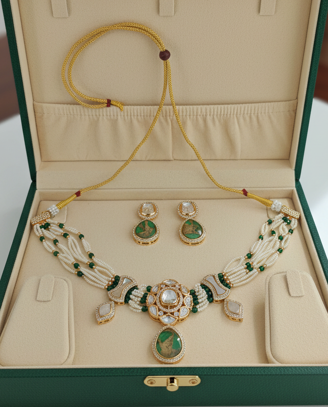 Pearl N Emerald Choker set Nck25 349