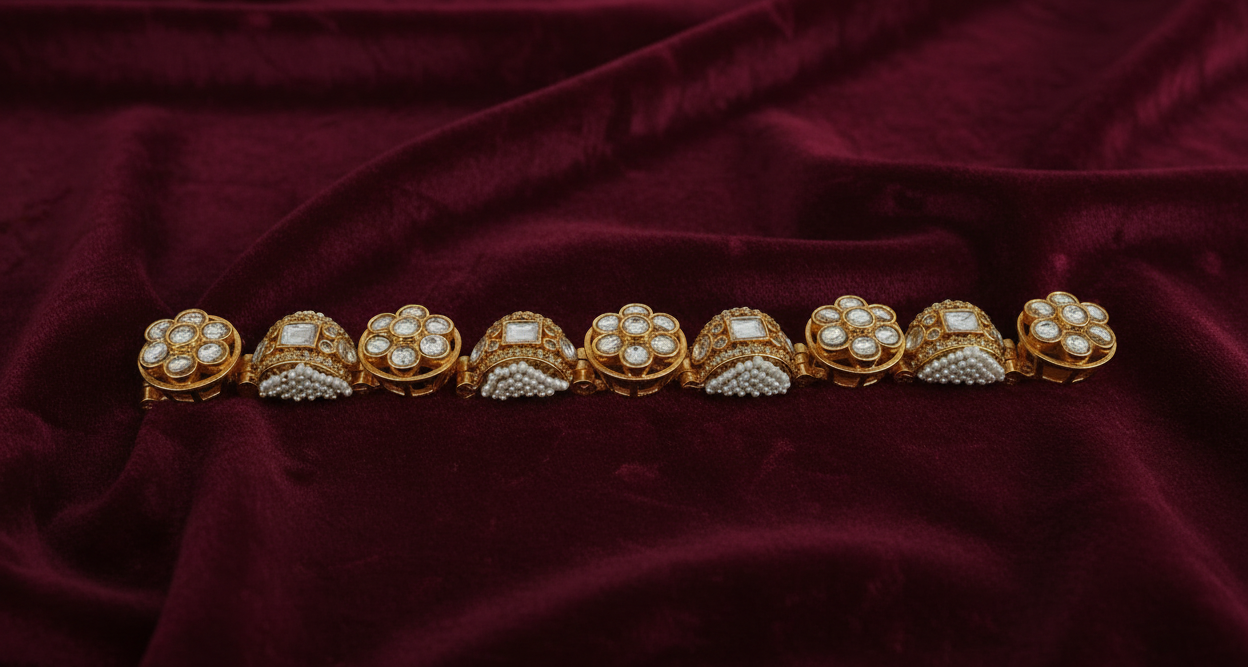 Heritage Polki n Pearl Gajra bracelets for wedding (bangle size 2.2,2.4)