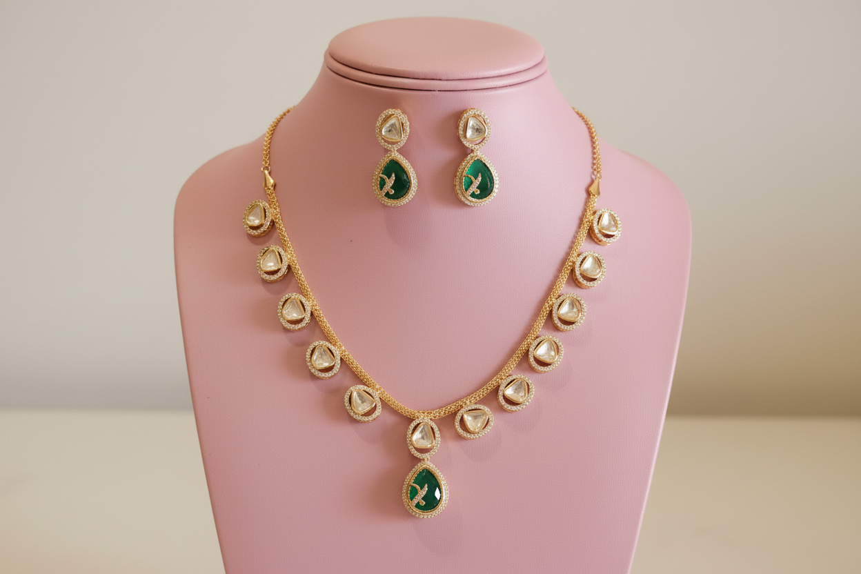Pachi kundan & emerald semi Vilandi set Nck26 11