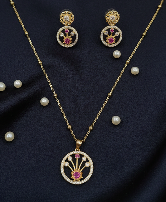 American Diamond Gold plated pendant set for daily wear