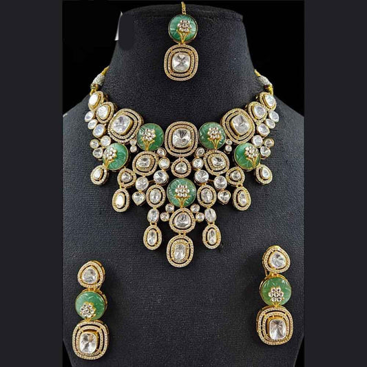 Nck25 343 mosanite Polki bridal necklace set