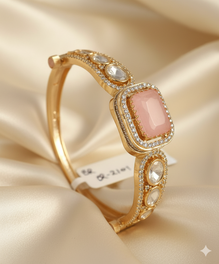 Brc 25 219a Rosalind Blush Pink & Polki Statement Kada Bracelet