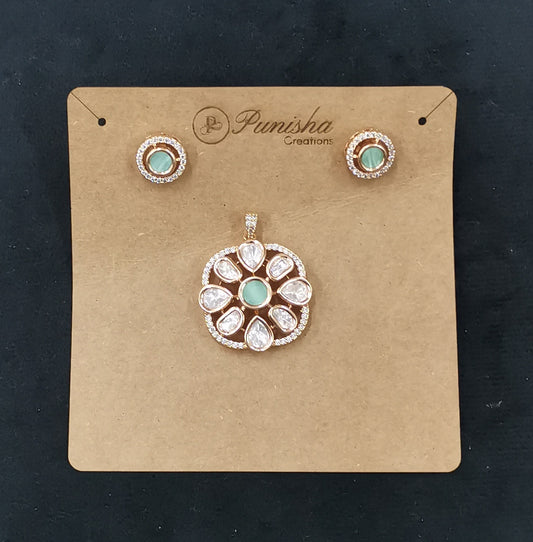 Polki pendent set with mint stones pds26 131