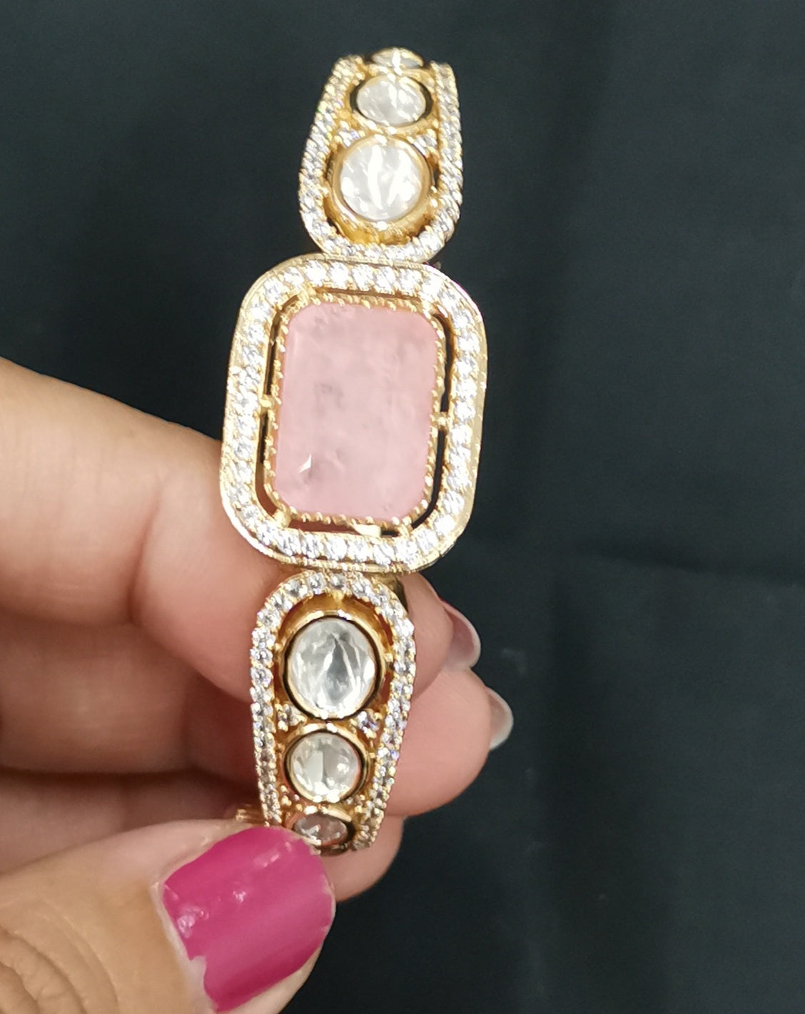 Brc25 219 Emerald & Polki Diamond Heritage Cuff Bracelet