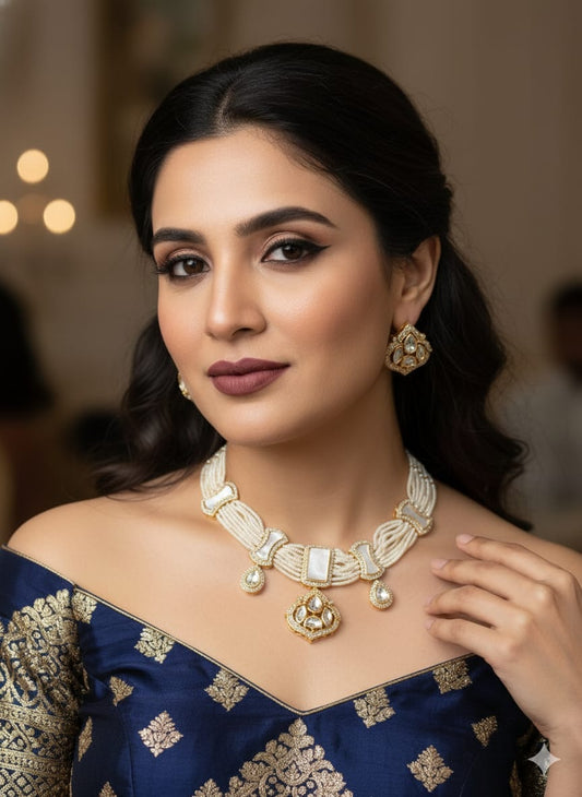 Pearl N Mother of Pearl short necklace set Nck25 347