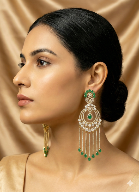 Ear000 56s Hi Gold Plated Earrings with Emerald Drops