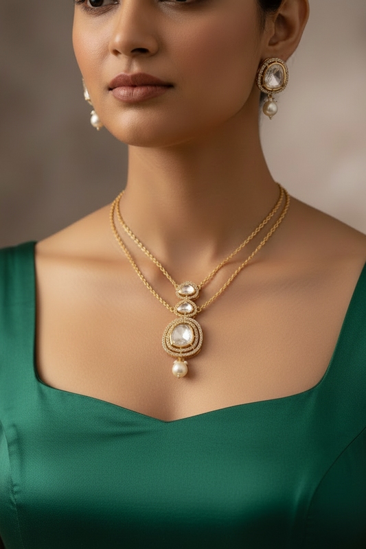 Pachi kundan 3 layer pendant set CPDS00 219s
