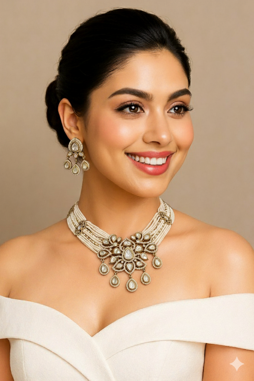 Nck25 227 The Nizami Pearl Blossom Necklace Set