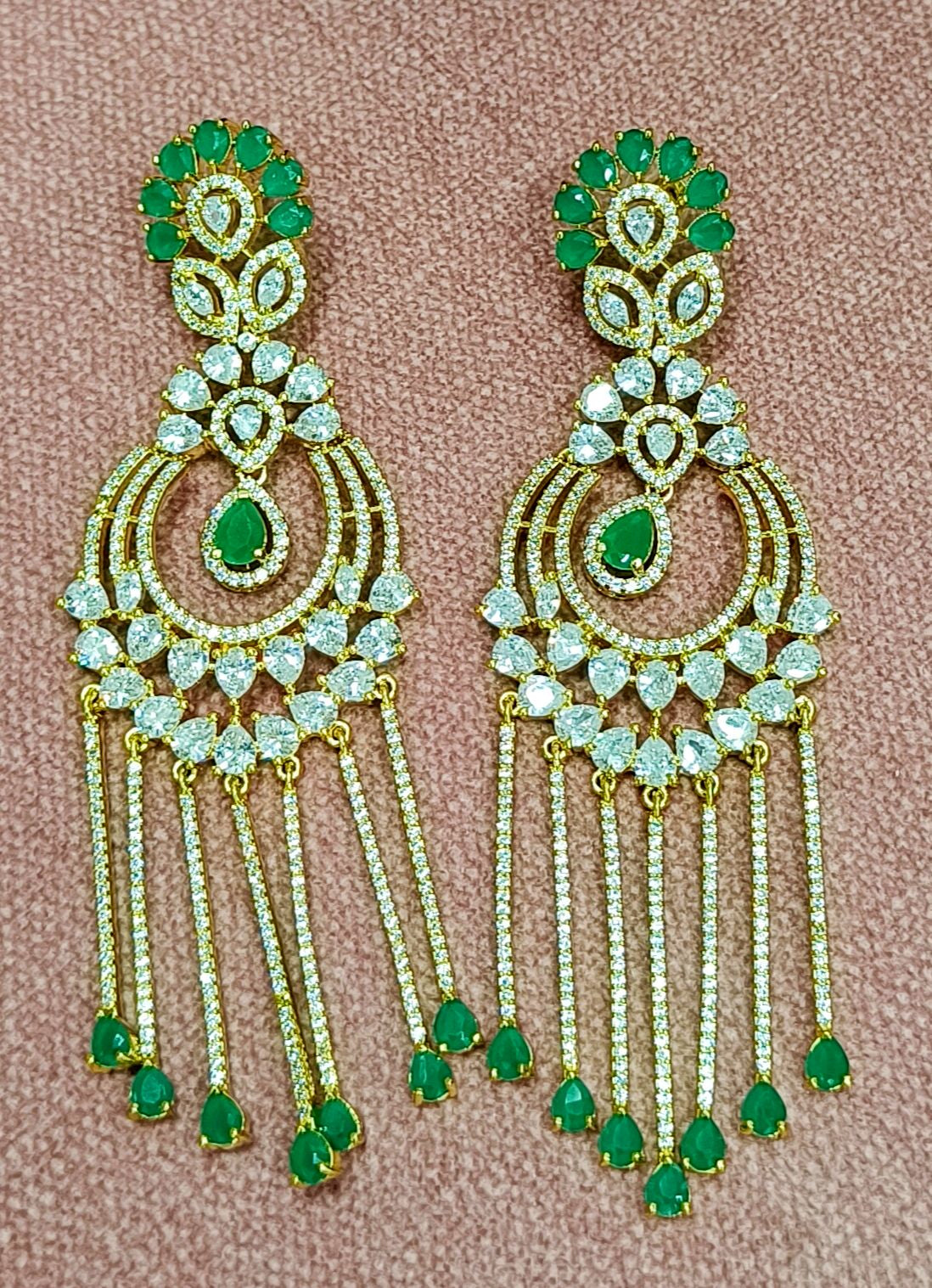 Ear000 56s Hi Gold Plated Earrings with Emerald Drops