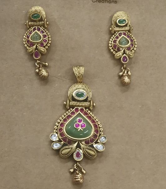 Heritage pendant set, mint jade,kundan Pds26 45
