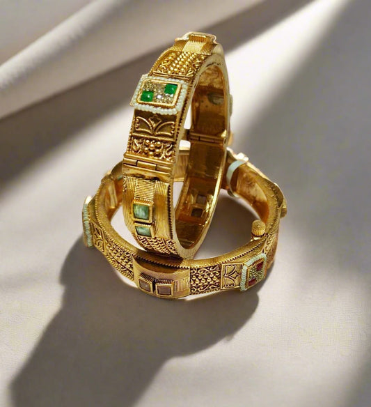 KdAntique matt gold wedding kada