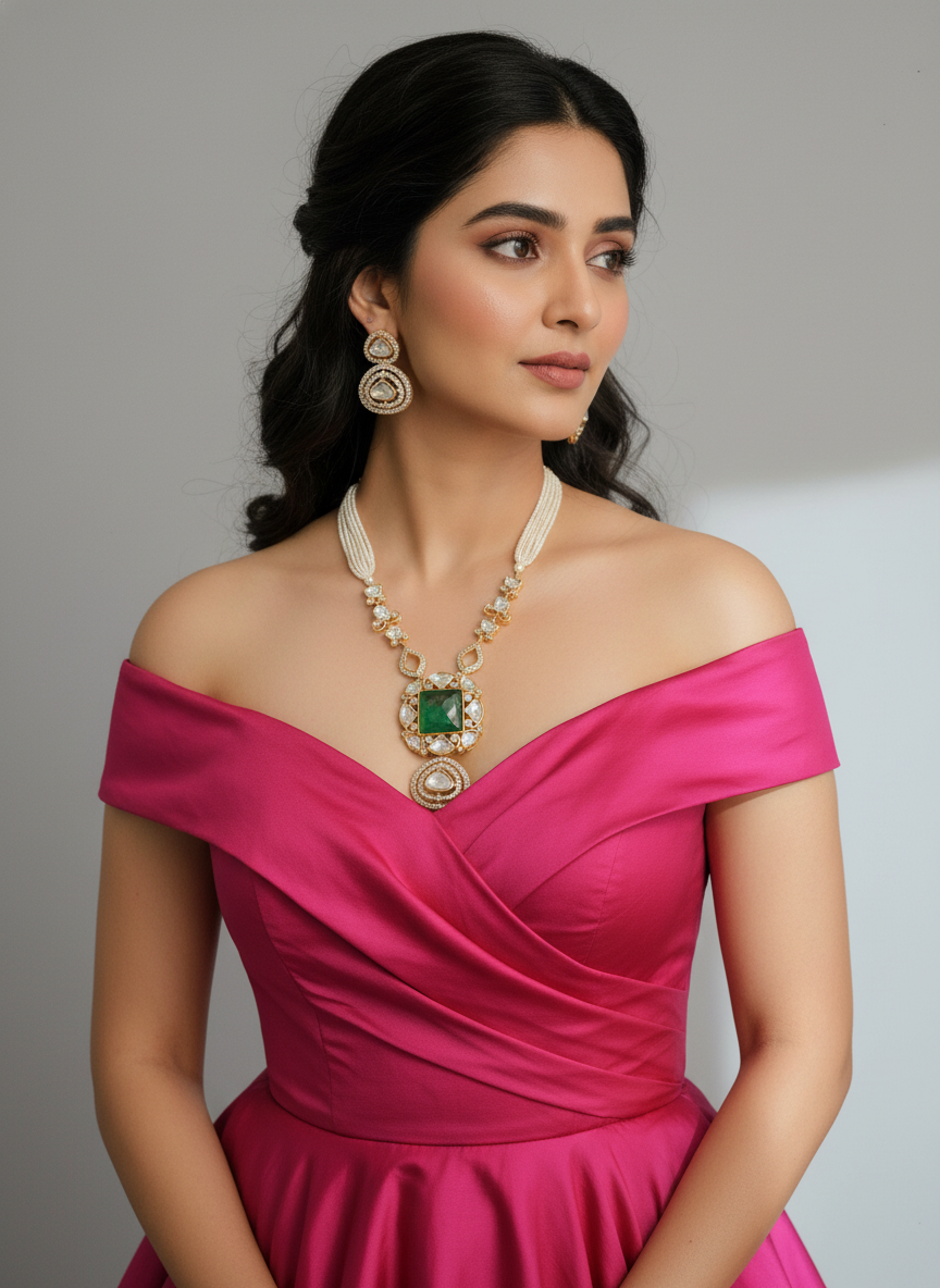 Western cum ethnic uncut necklace set Nck25 345