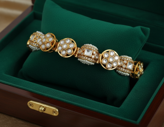 Heritage Polki n Pearl Gajra bracelets for wedding (bangle size 2.2,2.4)