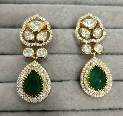 Ear25 42s traditional kundan and emerald earrings
