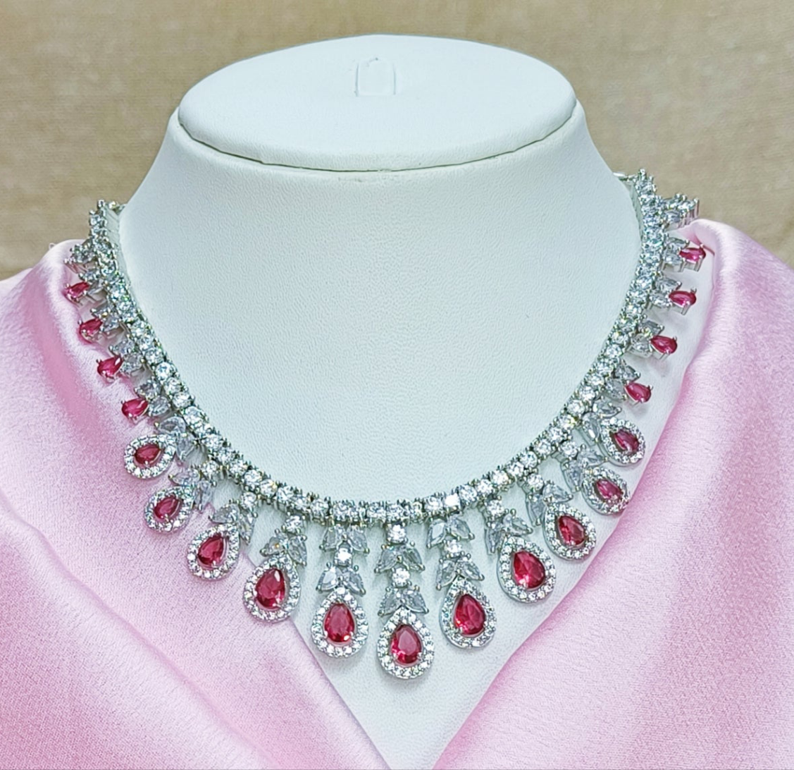 AD POLKI RUBY HANGING NECKLACE SET