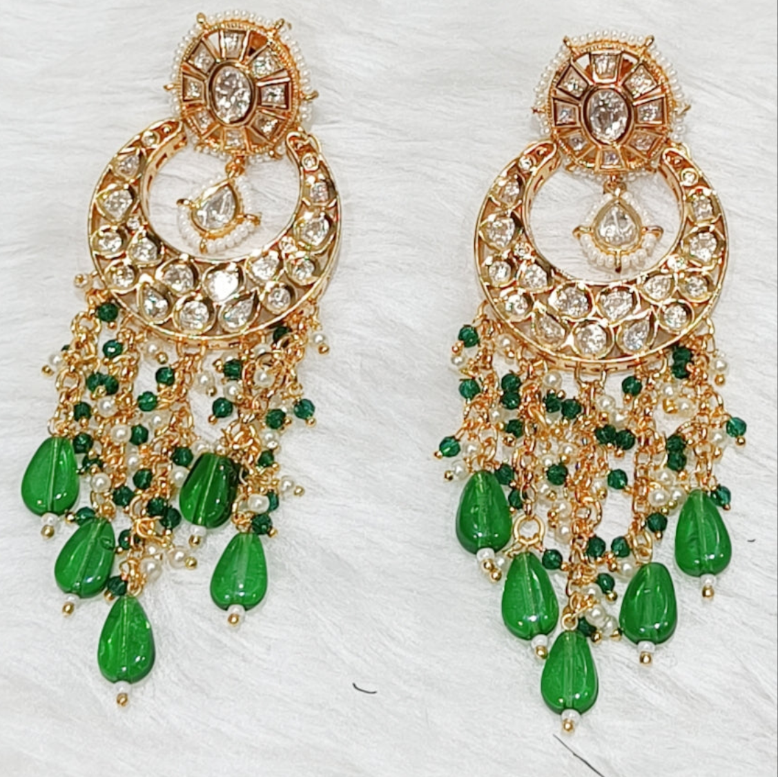 EAR00 39S EXCLUSIVE  ROYAL EMERALD PACHI KUNDAN CHAND EARRINGS