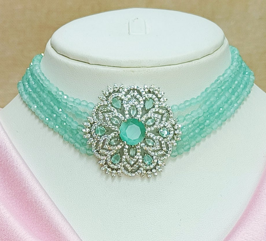 MINT GREEN BEADED DIAMOND CHOKER SET