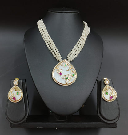 Nck00 611s The "Inayat" Pearl & Mother-of-Pearl Meenakari Set