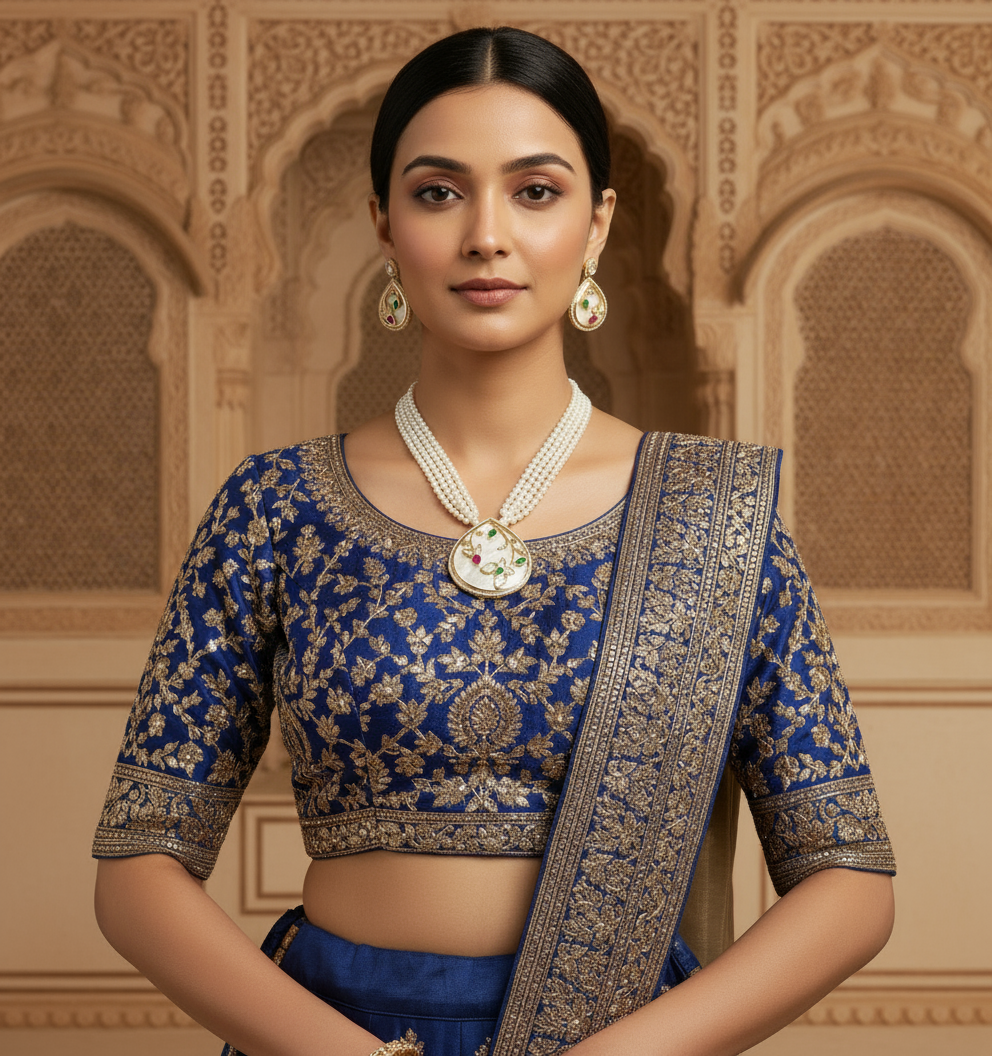 Nck00 611s The "Inayat" Pearl & Mother-of-Pearl Meenakari Set