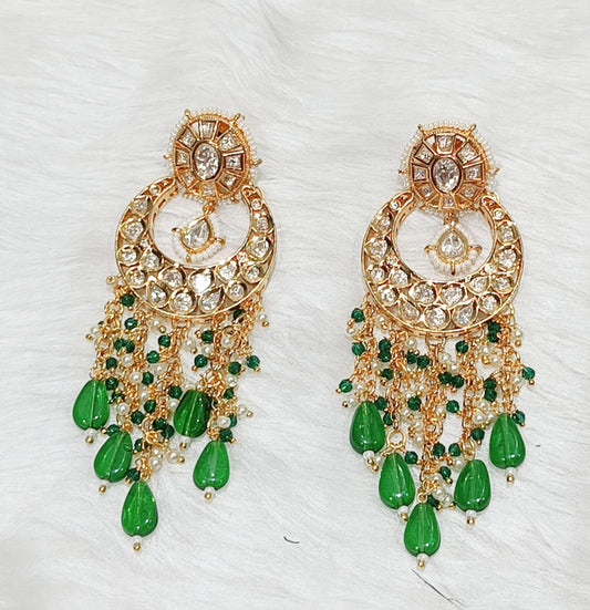 EAR00 39S EXCLUSIVE  ROYAL EMERALD PACHI KUNDAN CHAND EARRINGS