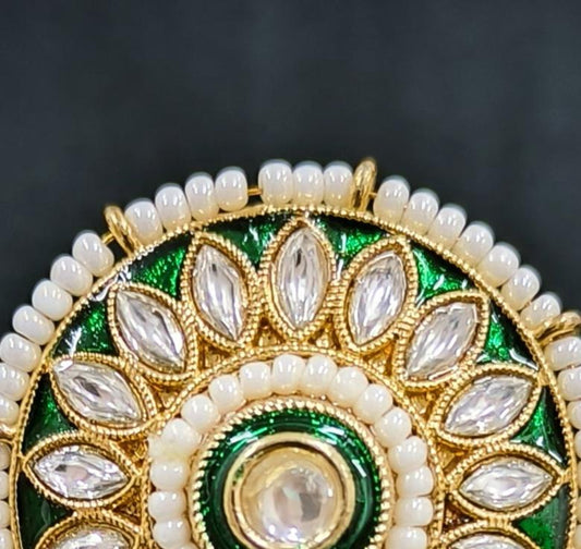 RAJWADI TRADITIONAL GREEN MEENA KUNDAN FINGER RING