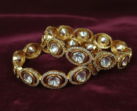 Traditional Gold Bangles with Pachi Kundan and Crystal Embellishments by Punisha Creation
